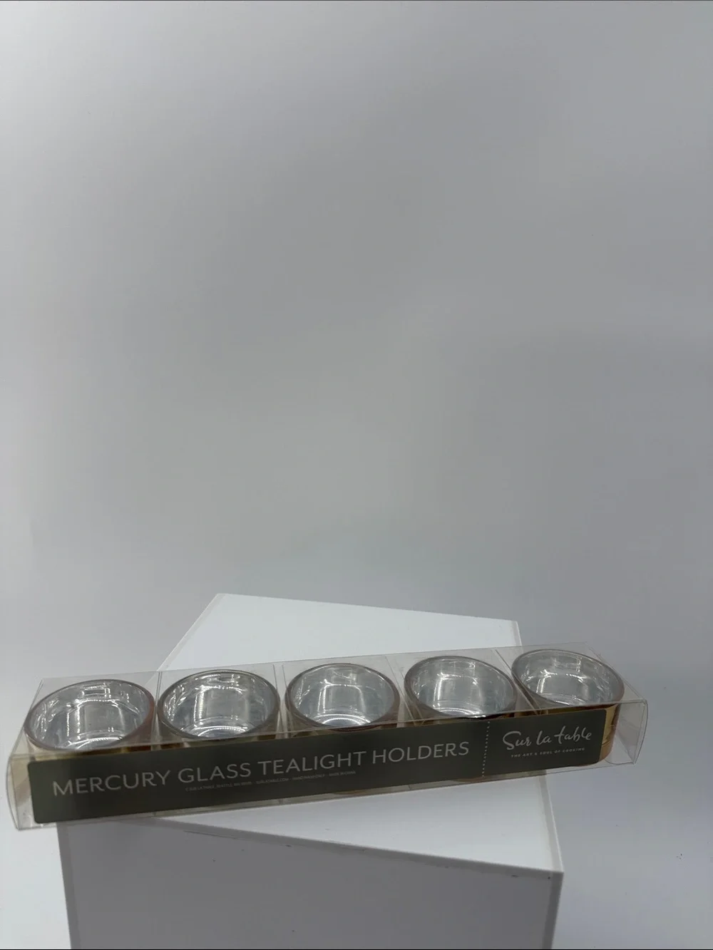 Sur La Table Silver Glass Tealight Holders with Gold Rim - Set of 5